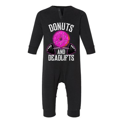 Funny Doughnut Lover Donuts And Deadlifts Fitness Gym Donut Gift Infant Fleece One Piece