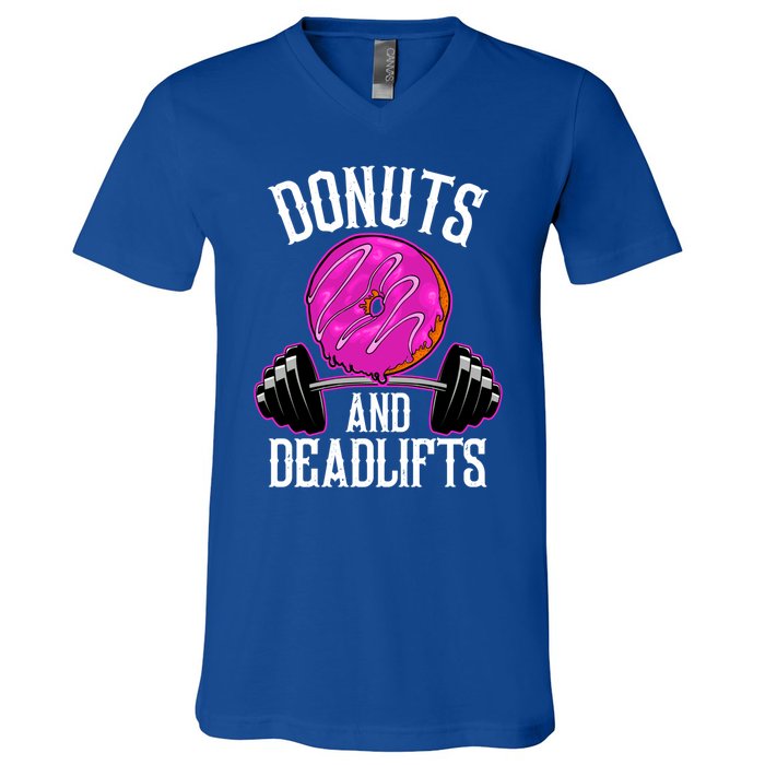 Funny Doughnut Lover Donuts And Deadlifts Fitness Gym Donut Gift V-Neck T-Shirt