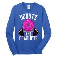 Funny Doughnut Lover Donuts And Deadlifts Fitness Gym Donut Gift Tall Long Sleeve T-Shirt