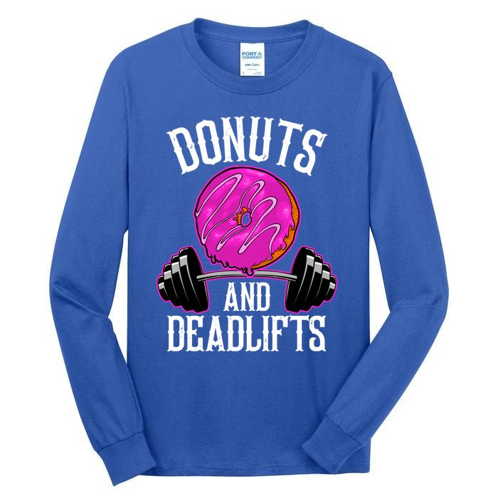 Funny Doughnut Lover Donuts And Deadlifts Fitness Gym Donut Gift Tall Long Sleeve T-Shirt