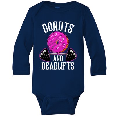 Funny Doughnut Lover Donuts And Deadlifts Fitness Gym Donut Gift Baby Long Sleeve Bodysuit