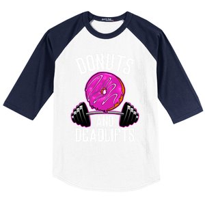 Funny Doughnut Lover Donuts And Deadlifts Fitness Gym Donut Gift Baseball Sleeve Shirt