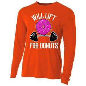 Funny Doughnut Lover Will Lift For Donuts Fitness Gym Donut Cool Gift Cooling Performance Long Sleeve Crew