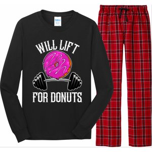 Funny Doughnut Lover Will Lift For Donuts Fitness Gym Donut Cool Gift Long Sleeve Pajama Set