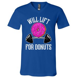 Funny Doughnut Lover Will Lift For Donuts Fitness Gym Donut Cool Gift V-Neck T-Shirt