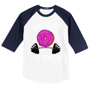 Funny Doughnut Lover Will Lift For Donuts Fitness Gym Donut Cool Gift Baseball Sleeve Shirt