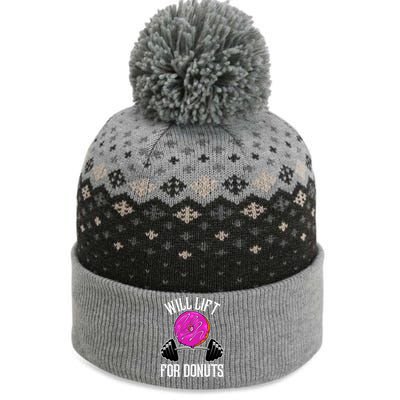 Funny Doughnut Lover Will Lift For Donuts Fitness Gym Donut Gift The Baniff Cuffed Pom Beanie