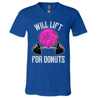 Funny Doughnut Lover Will Lift For Donuts Fitness Gym Donut Gift V-Neck T-Shirt