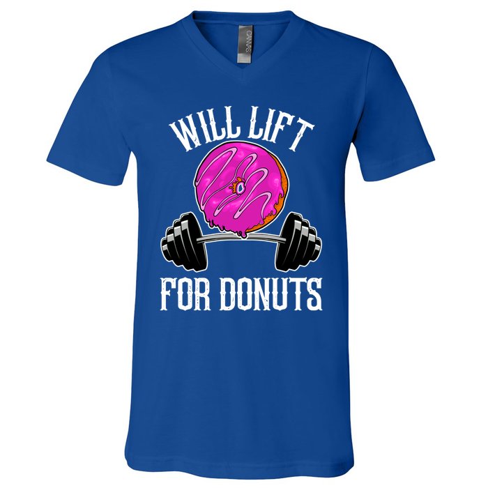 Funny Doughnut Lover Will Lift For Donuts Fitness Gym Donut Gift V-Neck T-Shirt