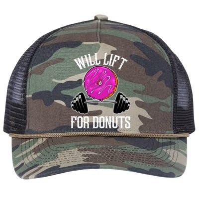 Funny Doughnut Lover Will Lift For Donuts Fitness Gym Donut Gift Retro Rope Trucker Hat Cap