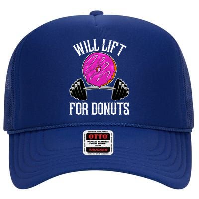 Funny Doughnut Lover Will Lift For Donuts Fitness Gym Donut Gift High Crown Mesh Back Trucker Hat