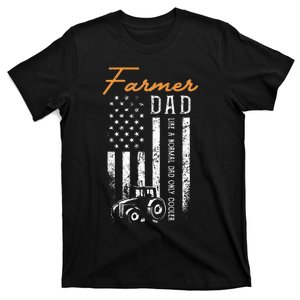 Farmer Dad Like A Normal Dad Only Cooler USA Flag Farming T-Shirt