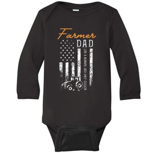 Farmer Dad Like A Normal Dad Only Cooler USA Flag Farming Baby Long Sleeve Bodysuit