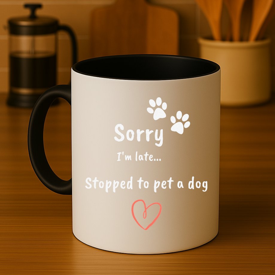 Funny Dog Lover Sorry I'm Late Stopped To Pet A Dog Mug
