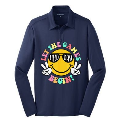 Field Day Let The Games Begin 2024 Teachers Silk Touch Performance Long Sleeve Polo