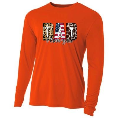 Father's Day Leopard I Love You Dad American Flag Cooling Performance Long Sleeve Crew