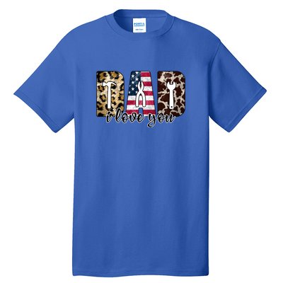 Father's Day Leopard I Love You Dad American Flag Tall T-Shirt