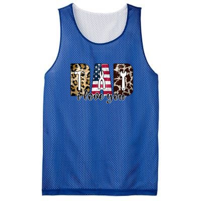 Father's Day Leopard I Love You Dad American Flag Mesh Reversible Basketball Jersey Tank