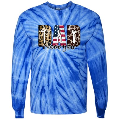 Father's Day Leopard I Love You Dad American Flag Tie-Dye Long Sleeve Shirt