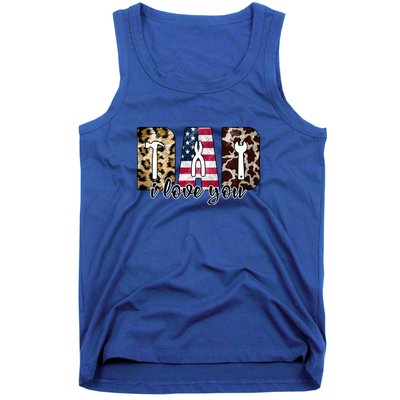 Father's Day Leopard I Love You Dad American Flag Tank Top