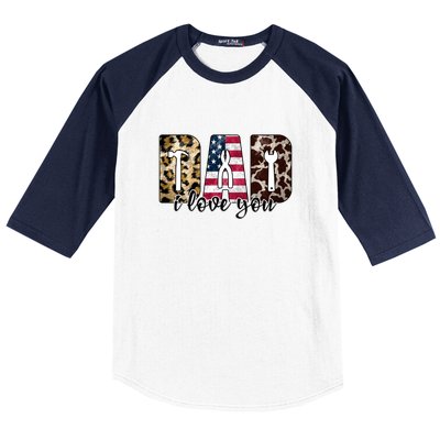 Father's Day Leopard I Love You Dad American Flag Baseball Sleeve Shirt