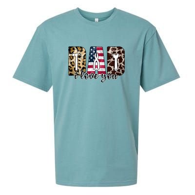 Father's Day Leopard I Love You Dad American Flag Sueded Cloud Jersey T-Shirt