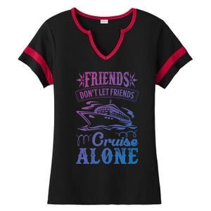 Friends Dont Let Cruise Alone Beach Summer Vacation Cute Gift Ladies Halftime Notch Neck Tee