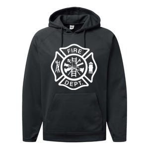 Fire Department Logo Uniform Fireman Symbol Firefighter Gear Performance Fleece Hoodie