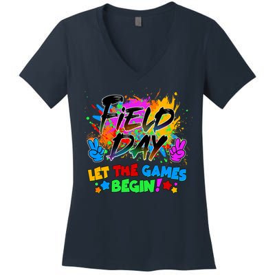 Field Days Let The Games Begin! Women's V-Neck T-Shirt