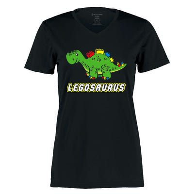 funny dinosaur Legosaurus Legos Saurus dino Women's Momentum V-Neck T-Shirt