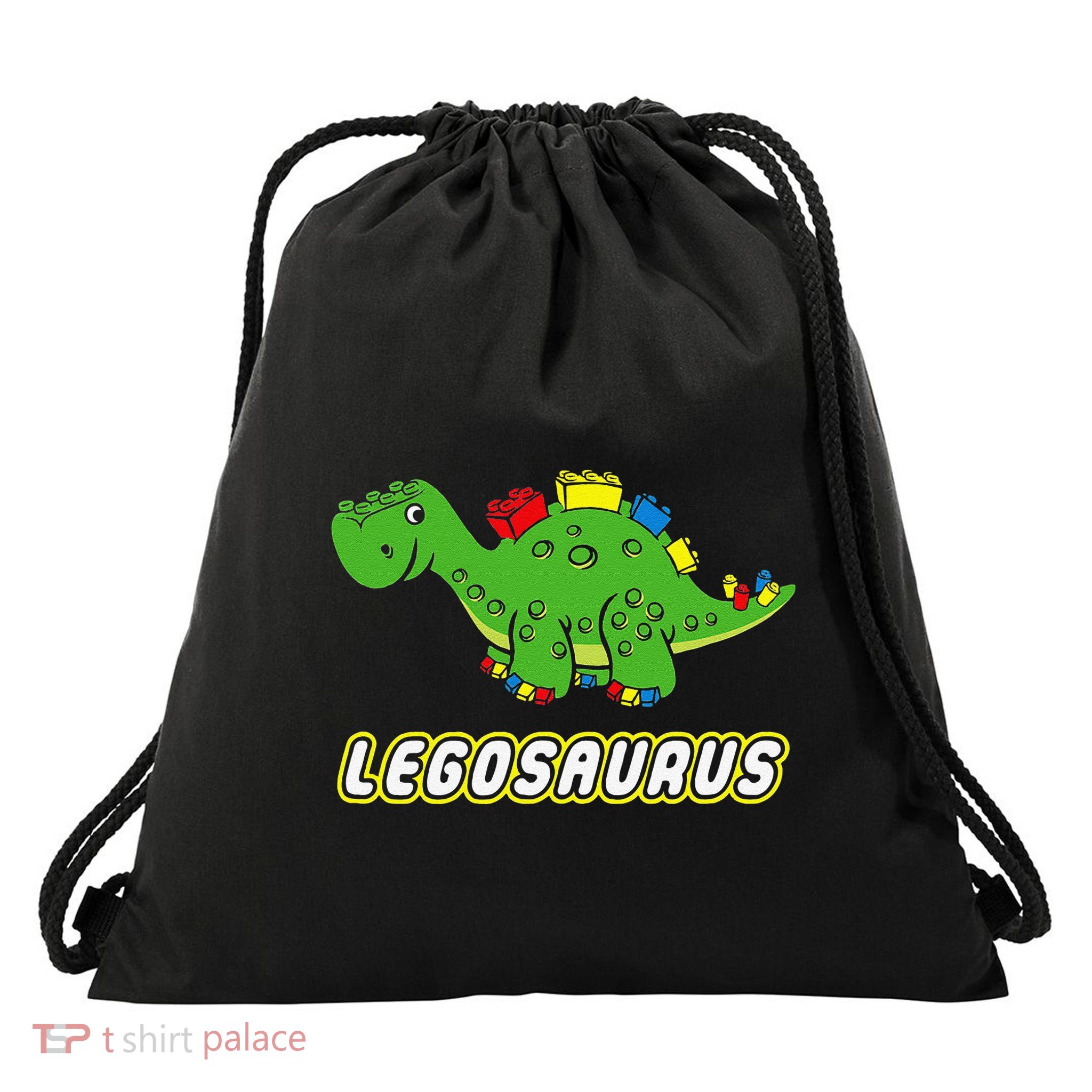 funny dinosaur Legosaurus Legos Saurus dino Drawstring Bag