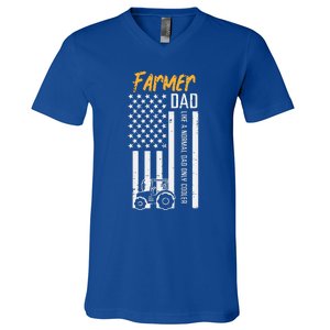 Farmer Dad Like Normal Only Cooler Us Flag V-Neck T-Shirt