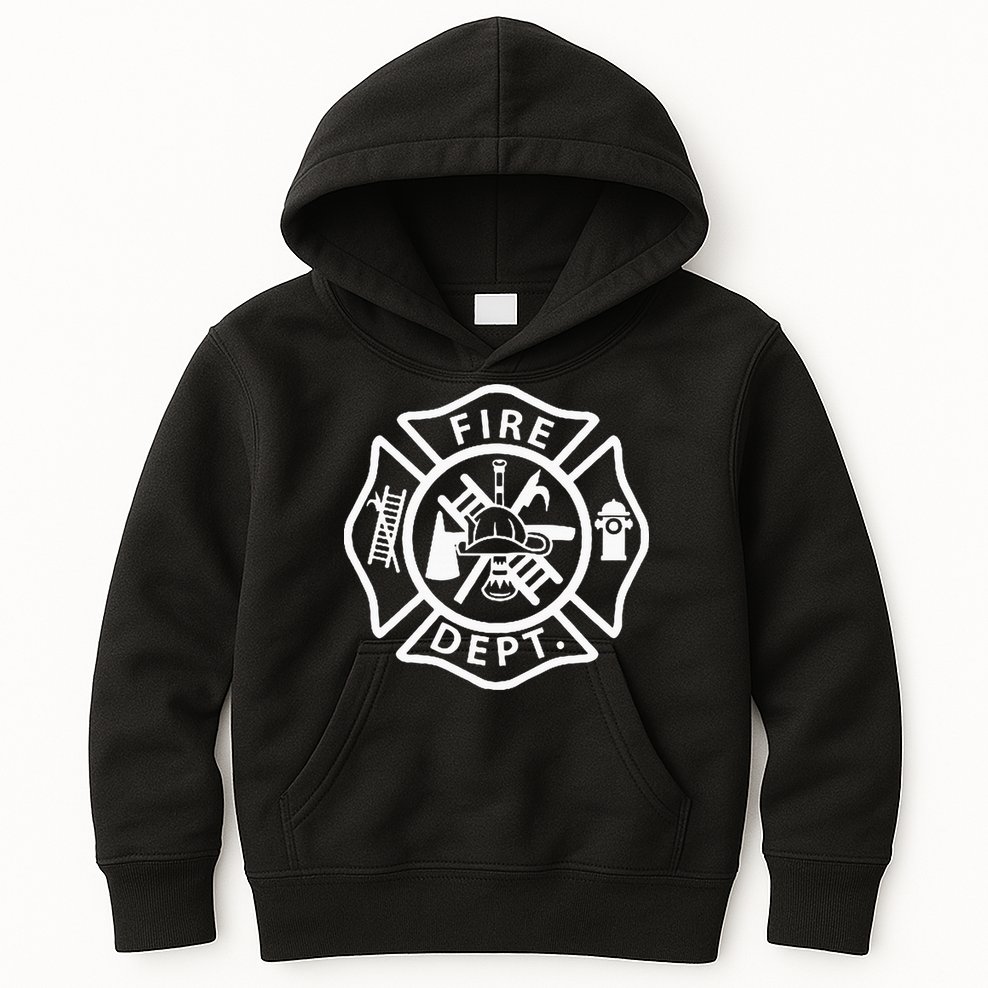Fire Department Logo Uniform Fireman Symbol Firefighter Gear Kids Hoodie
