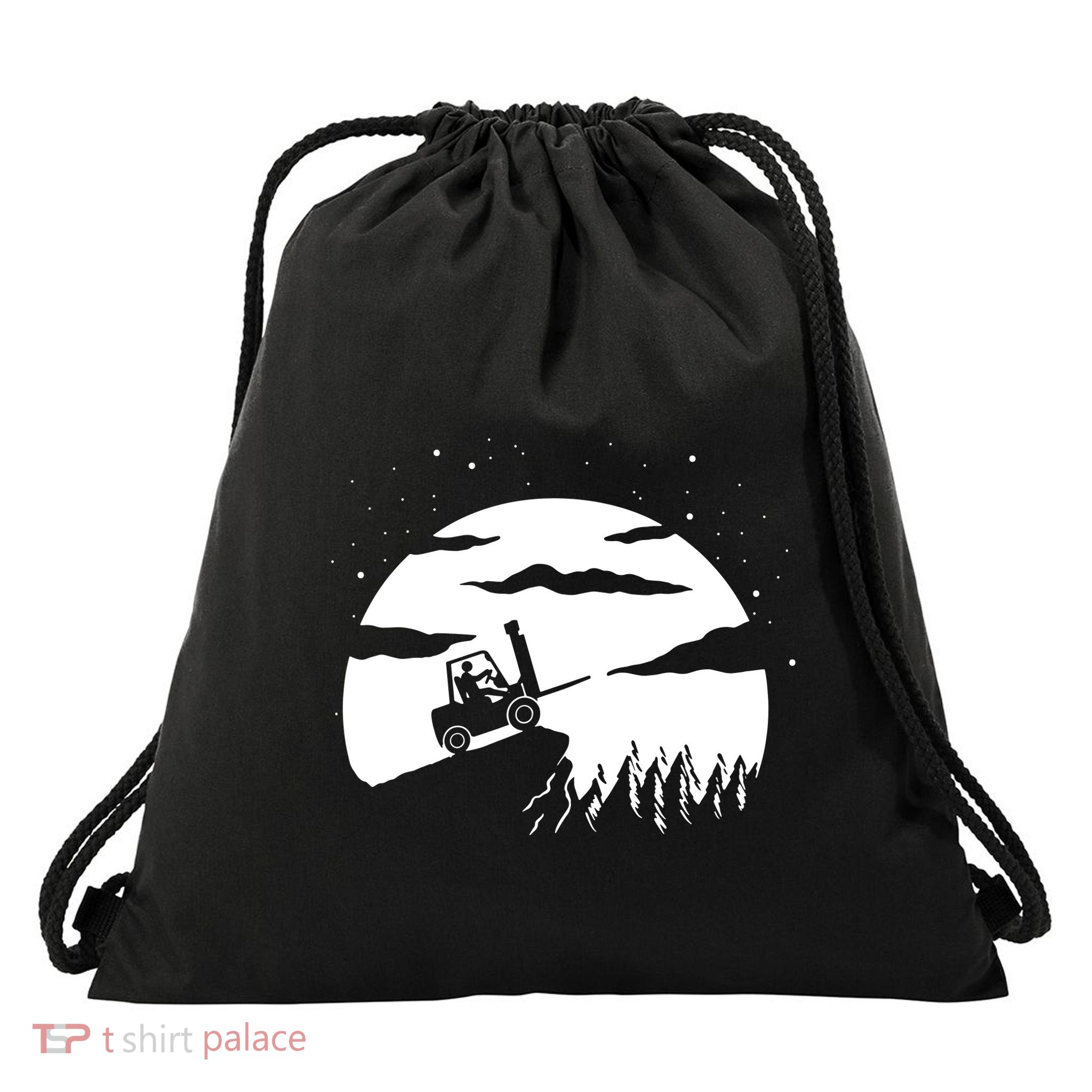 Forklift Driver Moon Background Drawstring Bag
