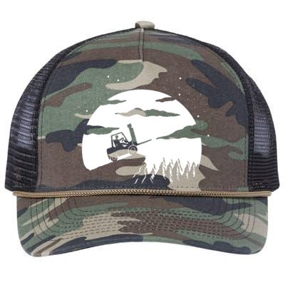 Forklift Driver Moon Background Retro Rope Trucker Hat Cap