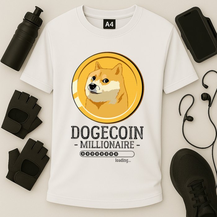 Funny Dogecoin Millionaire Hodl Doge Coin Crypto Cooling Performance Crew T-Shirt