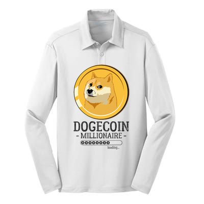 Funny Dogecoin Millionaire Hodl Doge Coin Crypto Silk Touch Performance Long Sleeve Polo