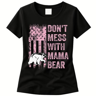 Funny Don't Mess with Mama Bear USA American Flag Mother's Womens T-Shirt