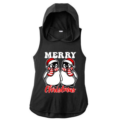 Festive Delight Merry Christmas Penguins Great Gift Ladies PosiCharge Tri-Blend Wicking Draft Hoodie Tank