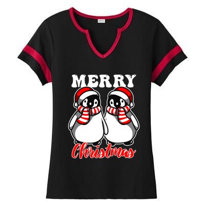 Festive Delight Merry Christmas Penguins Great Gift Ladies Halftime Notch Neck Tee