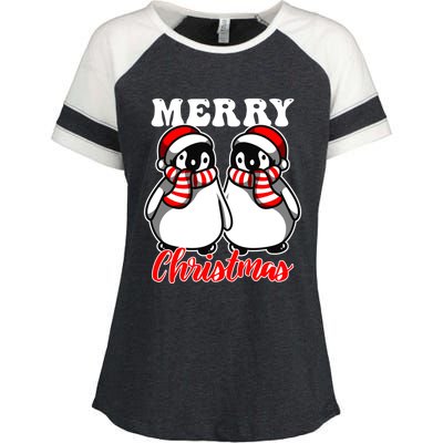 Festive Delight Merry Christmas Penguins Great Gift Enza Ladies Jersey Colorblock Tee