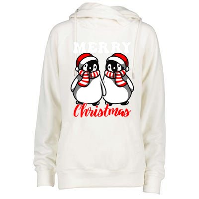 Festive Delight Merry Christmas Penguins Great Gift Womens Funnel Neck Pullover Hood