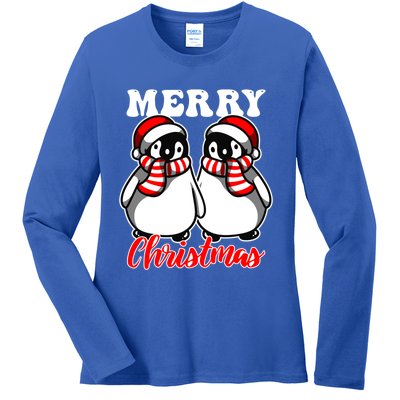 Festive Delight Merry Christmas Penguins Great Gift Ladies Long Sleeve Shirt