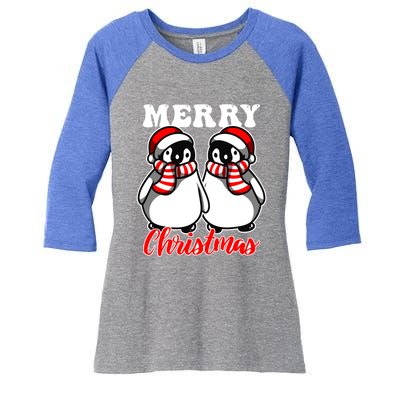 Festive Delight Merry Christmas Penguins Great Gift Women's Tri-Blend 3/4-Sleeve Raglan Shirt