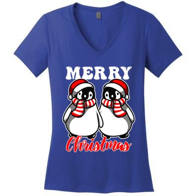 Festive Delight Merry Christmas Penguins Great Gift Women's V-Neck T-Shirt