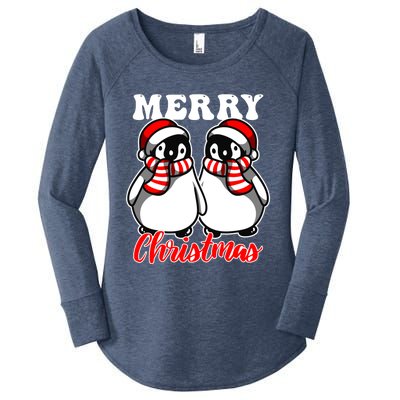 Festive Delight Merry Christmas Penguins Great Gift Women's Perfect Tri Tunic Long Sleeve Shirt