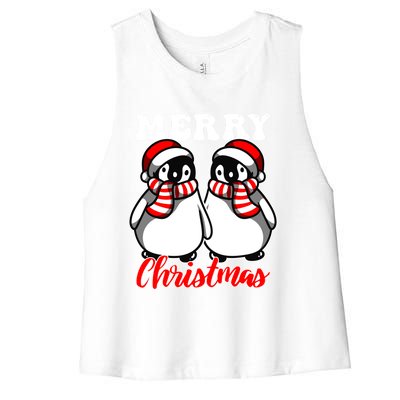 Festive Delight Merry Christmas Penguins Great Gift Women's Racerback Cropped Tank