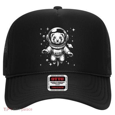 Ferret Dad Mom Space Astronaut Ferret High Crown Mesh Back Trucker Hat