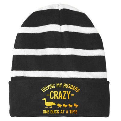 Funny Duck Mama Art For Wife Women Duck Themed Duck Lover Striped Beanie with Solid Band