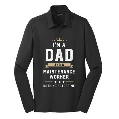 Funny Dad Maintenance Worker Fathers Day Gift Silk Touch Performance Long Sleeve Polo